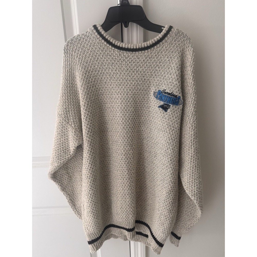 Vintage Pro Elite Men's Carolina Panthers Embroidered Beige Knit Sweatshirt M